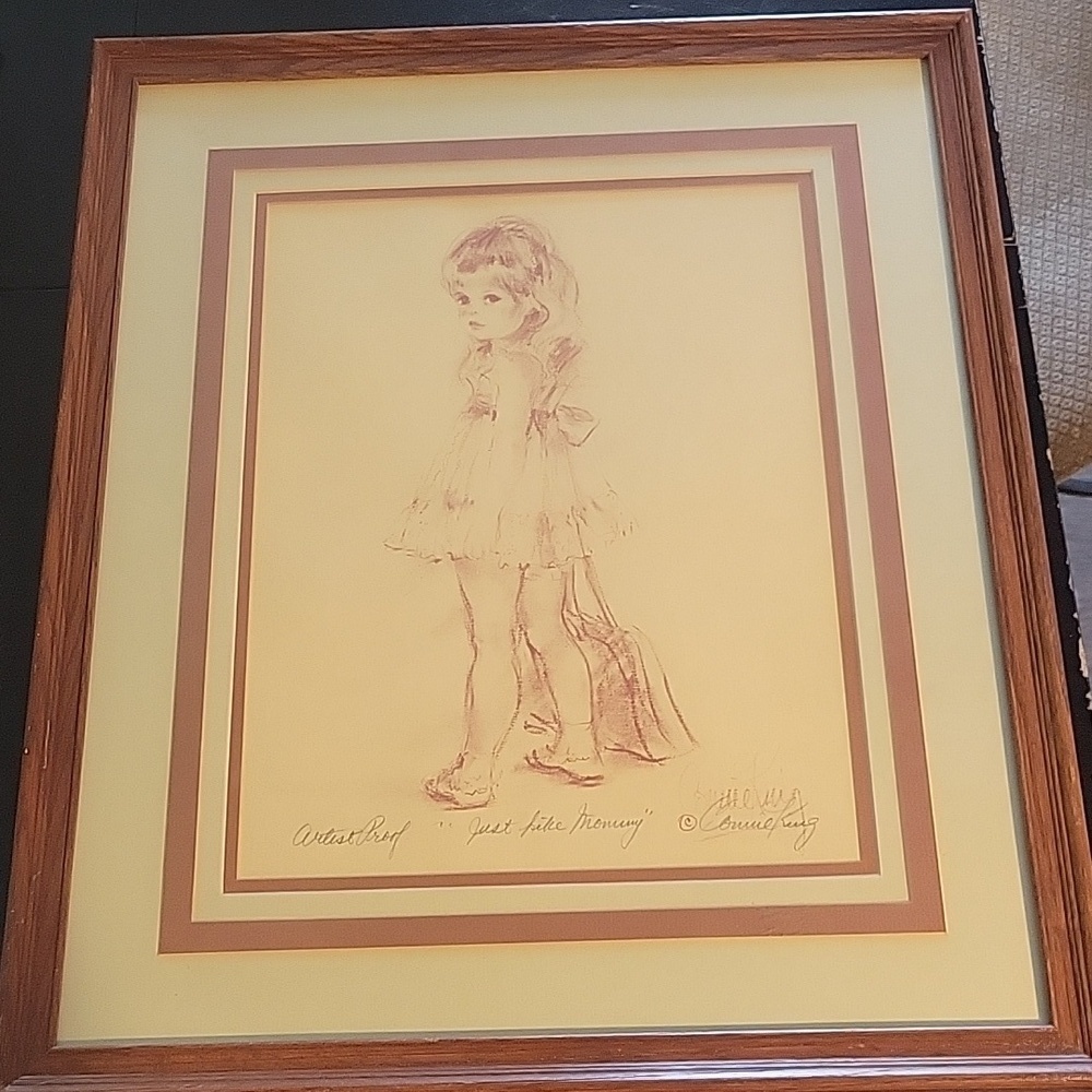 Connie King Just Like Mommy Signed Lithograph Matted and Framed